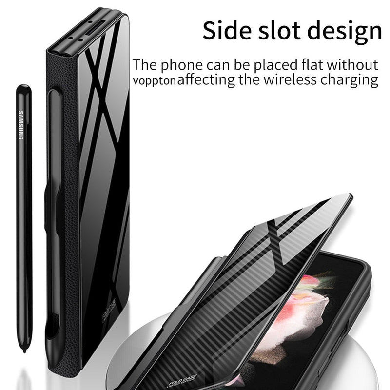 Luxury Leather & Tempered Glass Flip Stand Case For Galaxy Z Fold