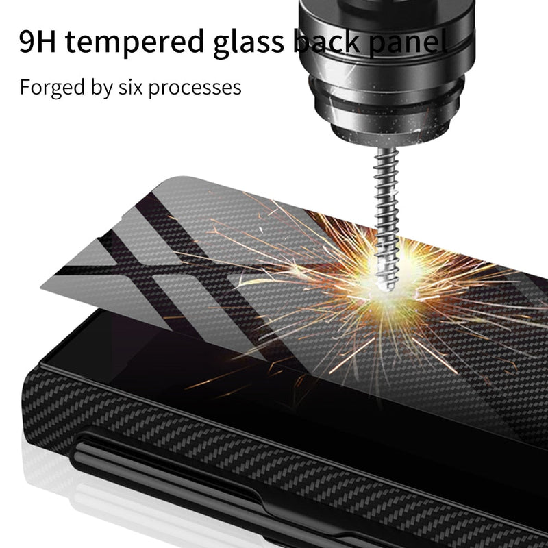 Luxury Leather & Tempered Glass Flip Stand Case For Galaxy Z Fold