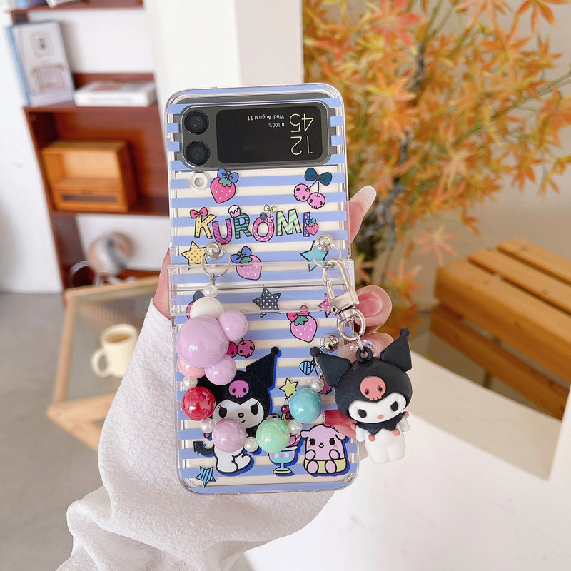 Cartoon Pearl hand chain Phone Case For Samsung Galaxy Z Flip 3 & 4