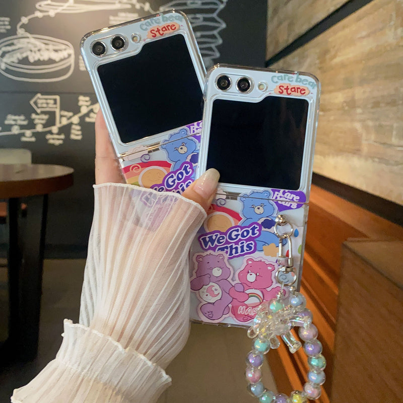 Cute Cartoon Rainbow Bears with Lanyard Phone Case for Samsung Galaxy Z Flip 5