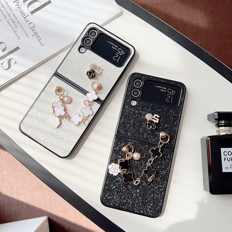 Korean Luxury Lanyard Diamond Pearl Case For Samsung Galaxy Z Flip 4 & 3
