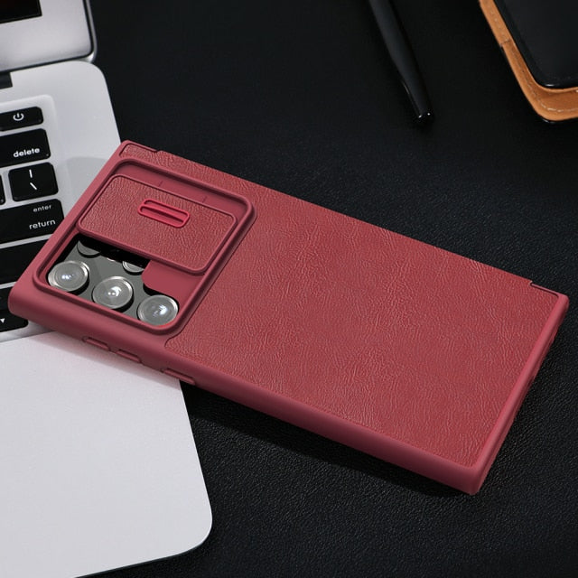 Luxury Camera Protection Flip Leather Case For Samsung Galaxy S22 Series